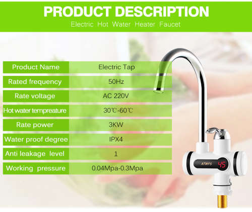 Electric Kitchen Water Heater Tap Instant Hot Water Faucet Heater Cold Heating Faucet Tankless Insta