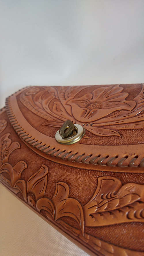 FLASH SALE 50% OFF  Vintage Tooled Genuine leather clutch bag