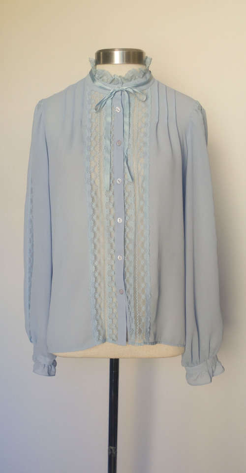 Vintage Blue Sheer and lace Blouse - Size L