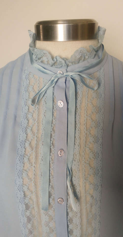 Vintage Blue Sheer and lace Blouse - Size L