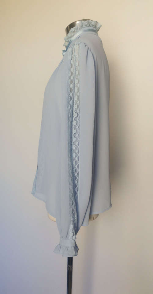 Vintage Blue Sheer and lace Blouse - Size L