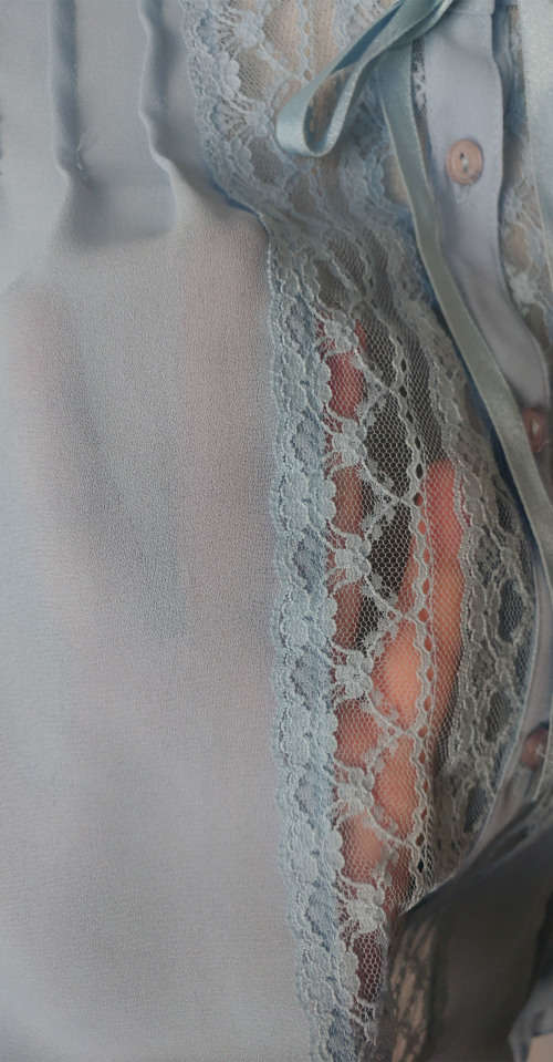 Vintage Blue Sheer and lace Blouse - Size L