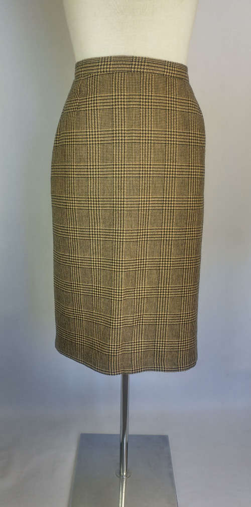 Vintage black and brown glen-check pencil skirt - Size 14 (small)