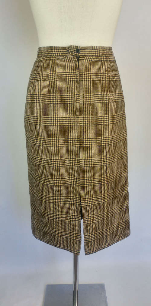 Vintage black and brown glen-check pencil skirt - Size 14 (small)