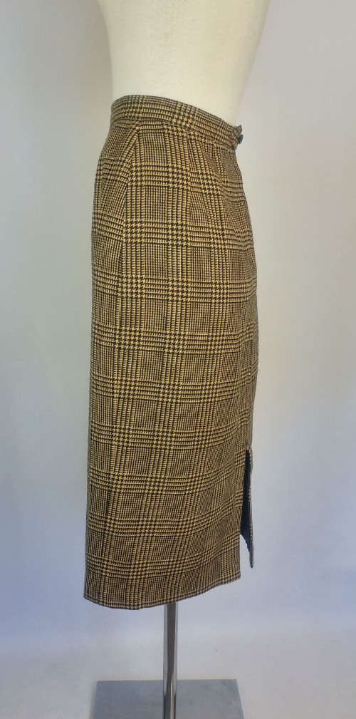 Vintage black and brown glen-check pencil skirt - Size 14 (small)