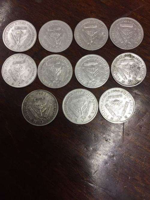 11 x Silver Threepence from 1940 to 1950 Inclusive