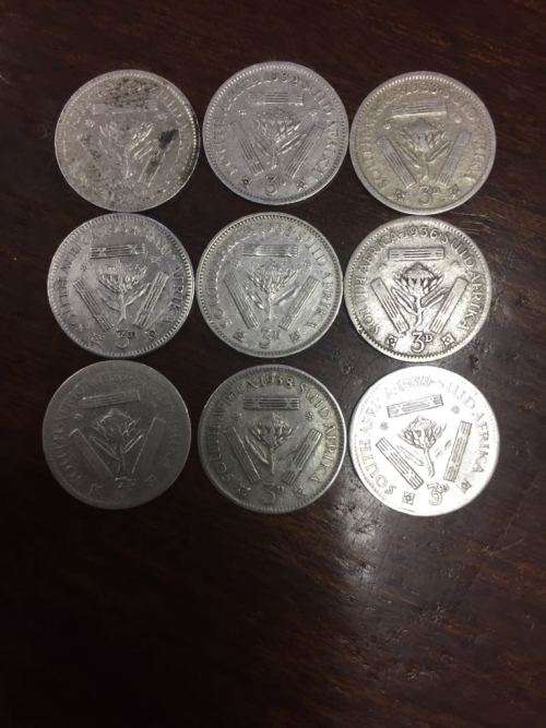 9 x Threepence from 1930 to 1939