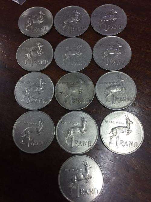 COLLECTION OF 13 x R1 NICKEL COINS FROM 1977 TO 1990 EXCLUDING 1983