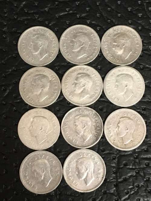 COLLECTION OF 11 SILVER THREEPENCE FROM 1940 TO 1950