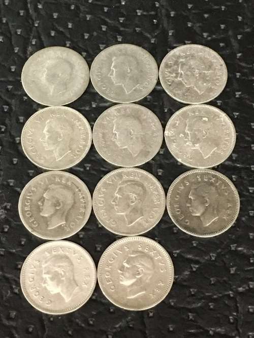 COLLECTION OF 11 THREEPENCE FROM 1940 TO 1950