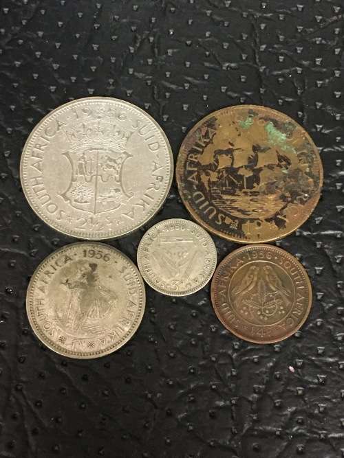 COLLECTION OF FIVE 1956 UNION COINS (HALF CROWN, 1 SHILLING, 3D,1D & 1/4D)