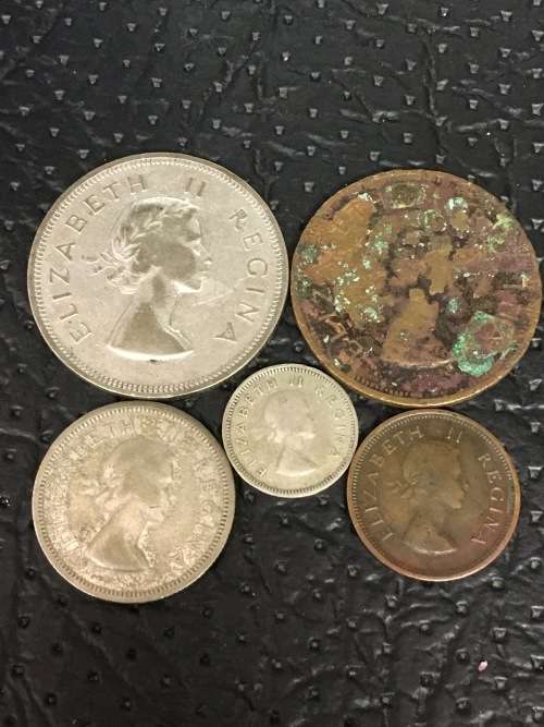 COLLECTION OF FIVE 1956 UNION COINS (HALF CROWN, 1 SHILLING, 3D,1D & 1/4D)