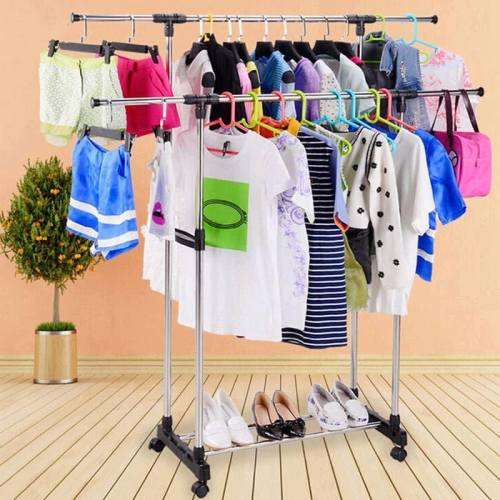 DOUBLE LAYER CLOTHES HANGING RAIL RACK