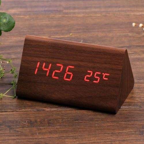 Office Home Electronic Digital Wood LED Alarm Clock Sounds Control Temperature Desk Decor Popular