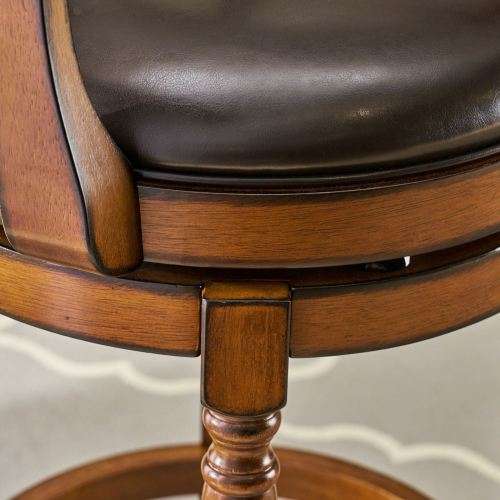 Brown Traditional Leather 30.5 Inch Swivel Barstool with Arms, Chocolate Brown