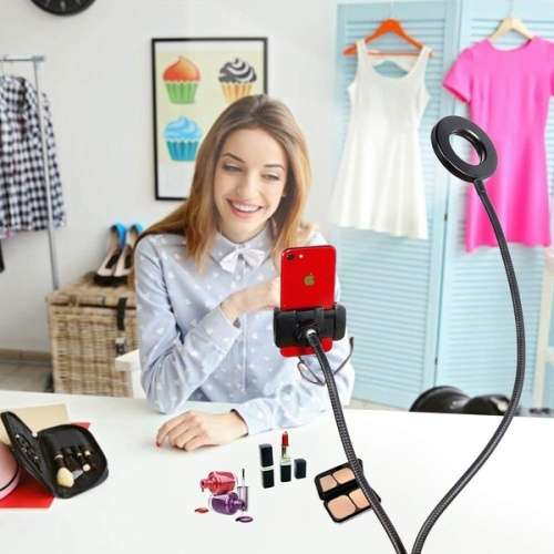 Selfie Ring Light with Cellphone Holder - Ring Light Stand for Live Stream and Makeup