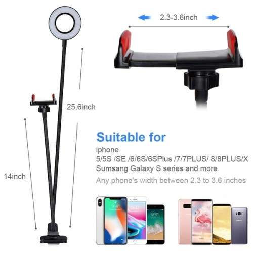 Selfie Ring Light with Cellphone Holder - Ring Light Stand for Live Stream and Makeup