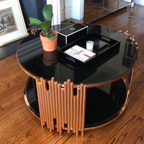 Modern Round Centre Gold and Black Coffee Table