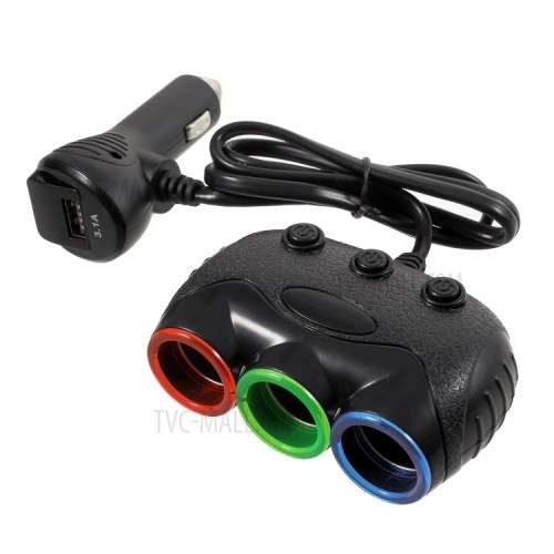 Splitter Cigarette Lighter In-Car USB and Three Sockets / 120W