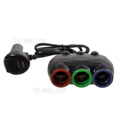 Splitter Cigarette Lighter In-Car USB and Three Sockets / 120W