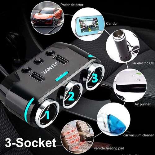 Splitter Cigarette Lighter In-Car USB and Three Sockets / 120W