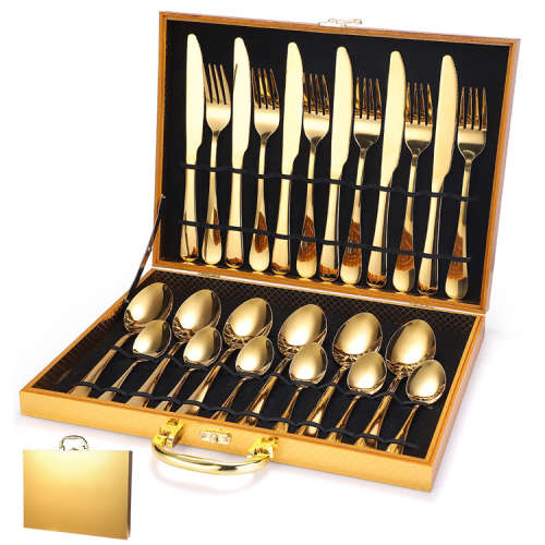 24 Piece Cutlery Set and Storage Case - Polished Finish - Gold