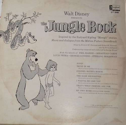 THE JUNGLE BOOK by WALT DISNEY - The Story and Songs of The Jungle Book with illustrated book and Vi