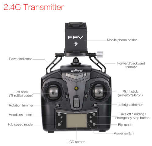 UdiRC U42W Wifi FPV Drone RC Quadcopter - Black