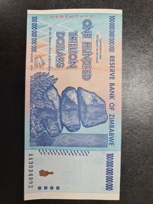 $100 Trillion Zimbabwe banknote UNC