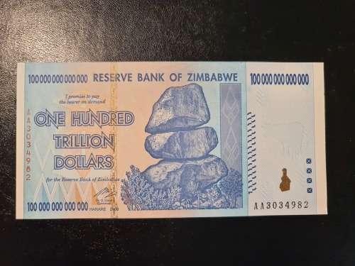 $100 Trillion Zimbabwe banknote UNC