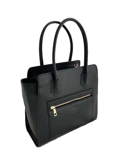 Genuine Italian Leather Shoulder Handbag Tote Large Black