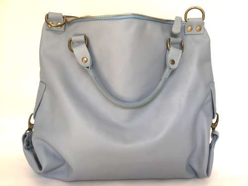 Genuine Italian Leather Handbag Cross Body Pastel Blue Large