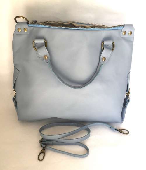 Genuine Italian Leather Handbag Cross Body Pastel Blue Large