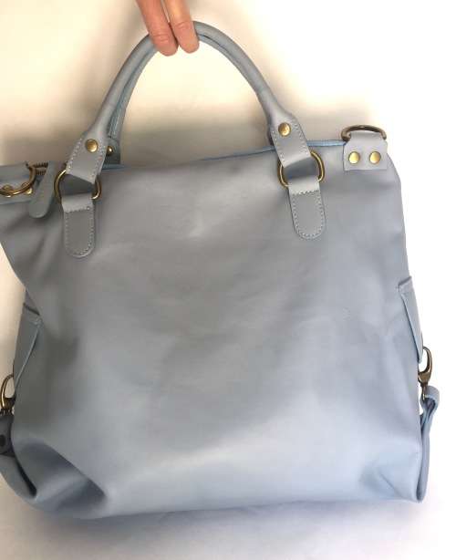Genuine Italian Leather Handbag Cross Body Pastel Blue Large