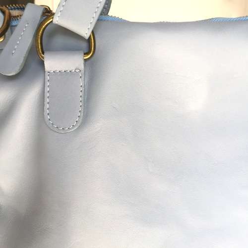 Genuine Italian Leather Handbag Cross Body Pastel Blue Large