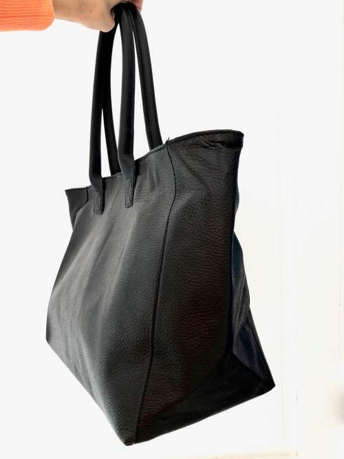 Genuine Italian Leather Shopper Handbag Black Large