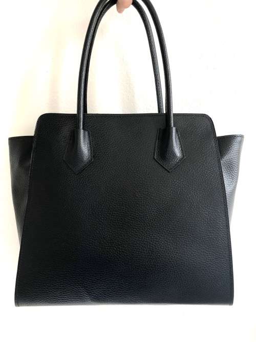 Genuine Italian Leather Shoulder Handbag Tote Large Black
