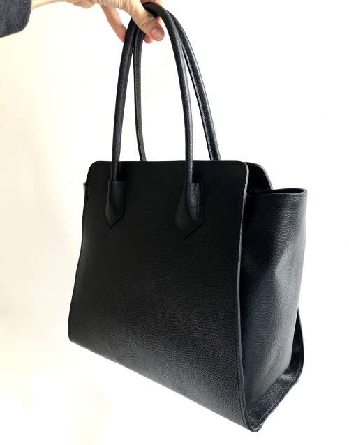 Genuine Italian Leather Shoulder Handbag Tote Large Black