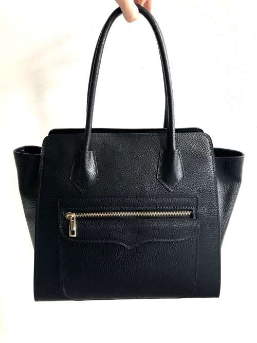 Genuine Italian Leather Shoulder Handbag Tote Large Black