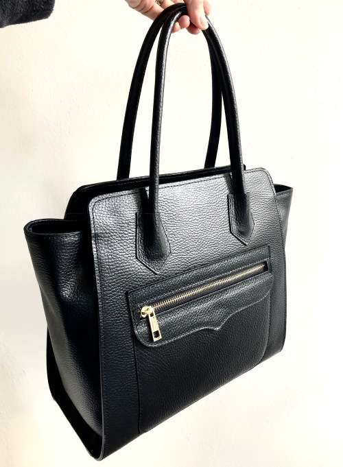 Genuine Italian Leather Shoulder Handbag Tote Large Black