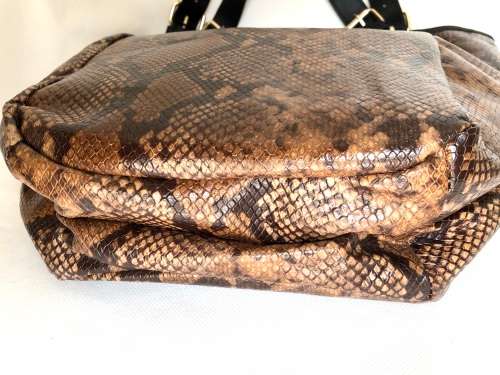 Genuine Italian Leather Brown Hobo Handbag Snake Emboss  -MADE IN ITALY