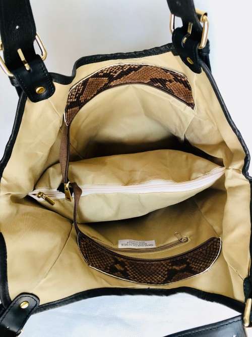 Genuine Italian Leather Brown Hobo Handbag Snake Emboss  -MADE IN ITALY