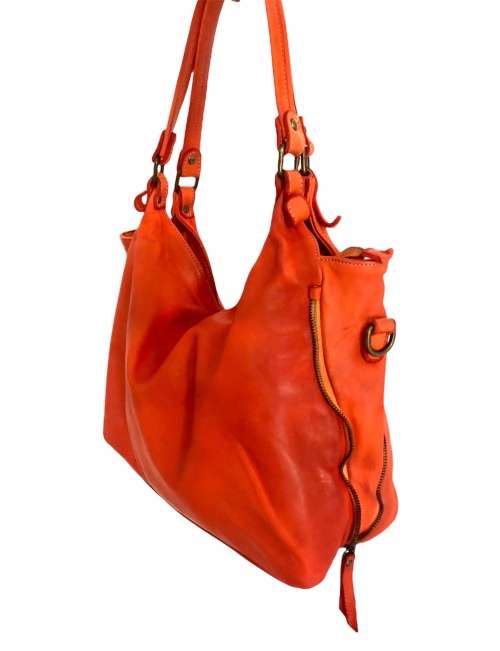 Genuine Italian Leather Shoulder Handbag with Crossbody Strap - MADE IN ITALY