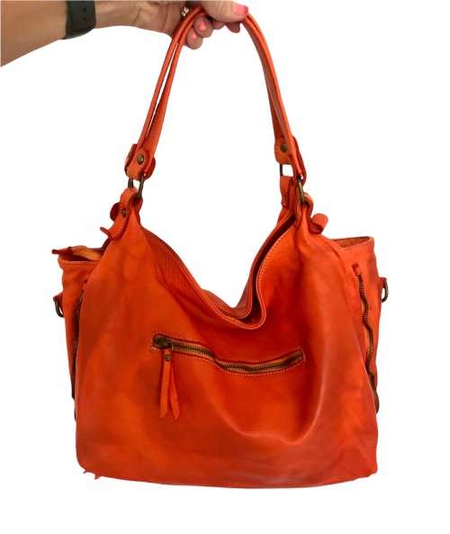 Genuine Italian Leather Shoulder Handbag with Crossbody Strap - MADE IN ITALY