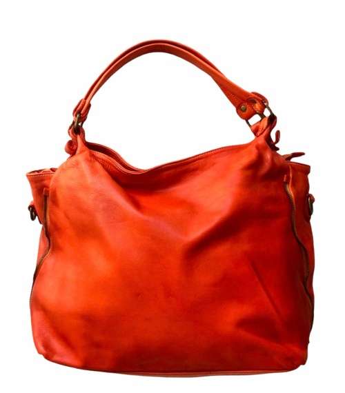 Genuine Italian Leather Shoulder Handbag with Crossbody Strap - MADE IN ITALY