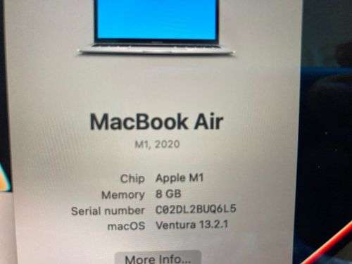 MacBook Air 13 M1 Chip (2020) 8GB RAM Unified 256GB SSD
