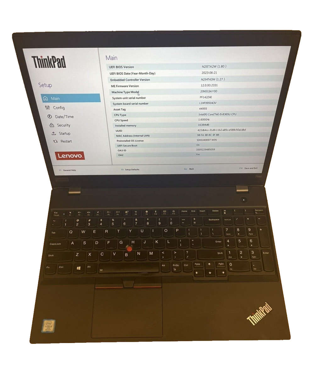 LenovoLenovo ThinkPad T580 Laptop, 15.6-inch FHD, Intel Core i5-8350U, 16GB DDR4, 256GB SSD