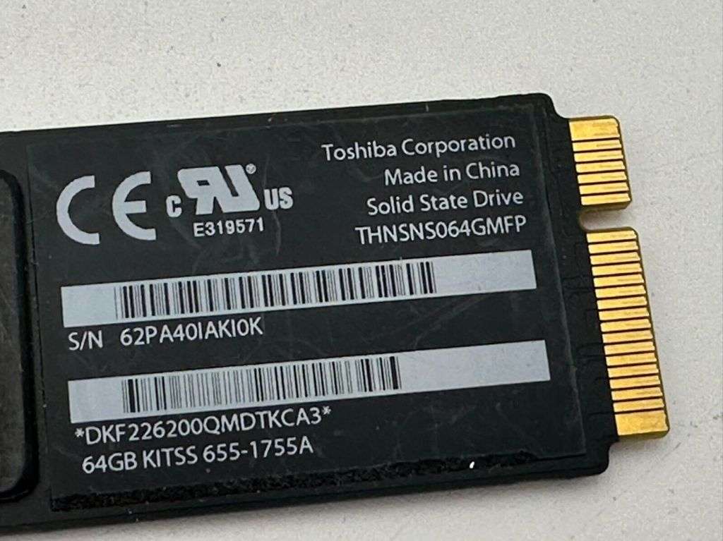 Toshiba THNSNS064GMFP 64GB SSD for MacBook Air A1465/A1466 (2012) - Loaded with macOS