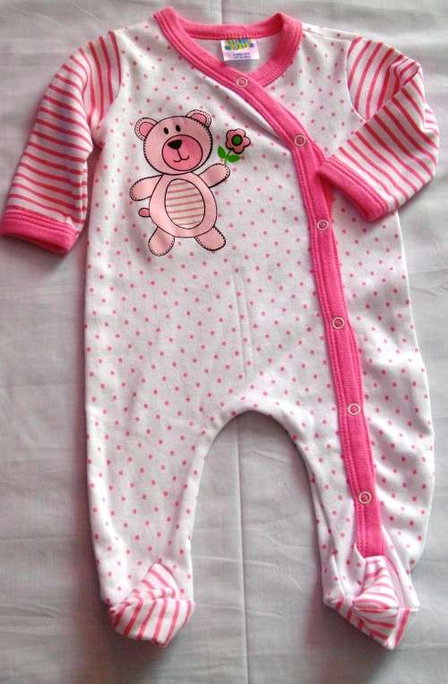 Baby Grow-  Pink & white Teddy Baby grow- (0-3)-baby clothes