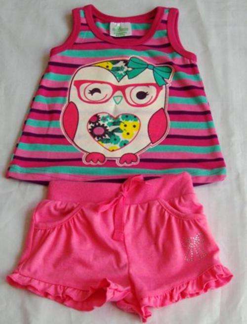 Matching Set Baby Girl -Owl Top & Shorts set - 0-3 Months - baby clothes